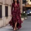 2026 European and American women's clothing, autumn new v-neck waist ruffle leaf temperament dress