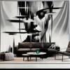 Abstract Monochrome Portrait Tapestry Wall Hanging Large Modern Art Decor Black and White Minimalist Canvas Fabric Home Room