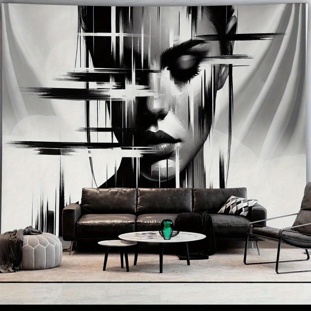 Abstract Monochrome Portrait Tapestry Wall Hanging Large Modern Art Decor Black and White Minimalist Canvas Fabric Home Room