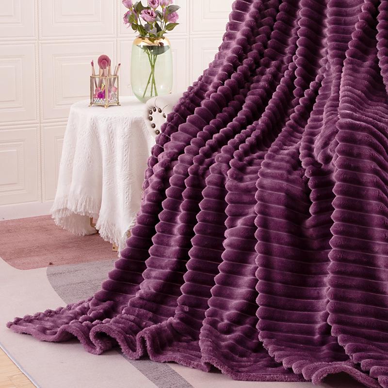 350g Rabbit Fur Stripe Flannel Coral Fleece Nap Blanket