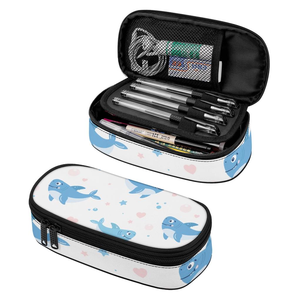 Pen Case 300D Polyester High Capacity Zipper Closure with Spacious Main Pocket Mesh Layer and Pen Slot Divider for Everyday Study