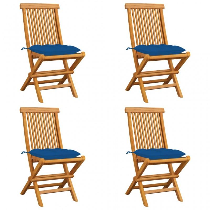 Day and Night - Day and Night Garden Chairs 4 Pcs Solid Teak Wood with Blue Cushions