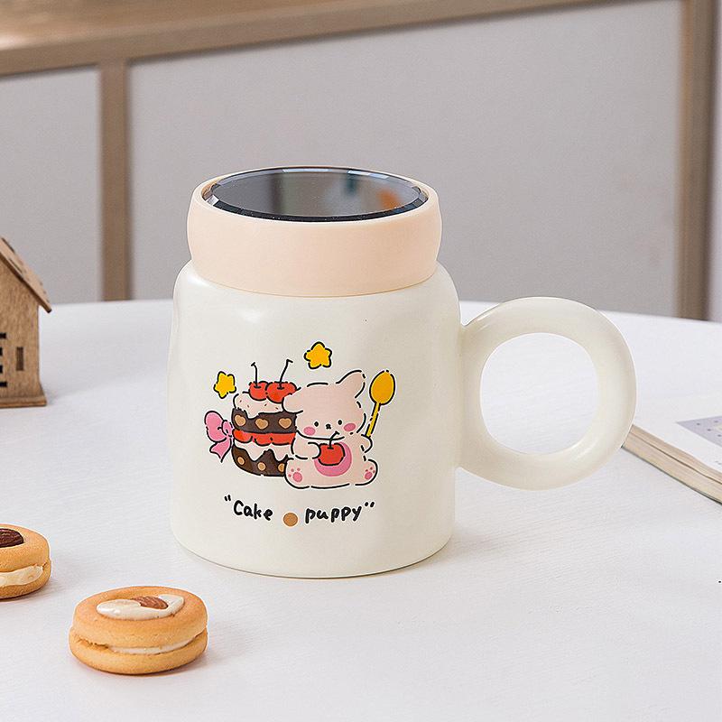 Cute rabbit mirror cover ceramic mug cartoon bump coffee cup office souvenir student cup