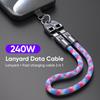 Phone Lanyard Charger Cable 240W Fast Charging Type C to Type C Wire Nylon Weaving with Zinc Alloy Lock Anti Theft
