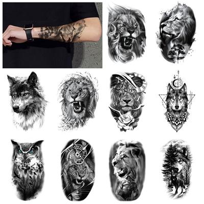 Lion Owl Black Timberwolf Suit Simulation Tattoo Half Arm Water Transfer 3D Tattoo Sticker