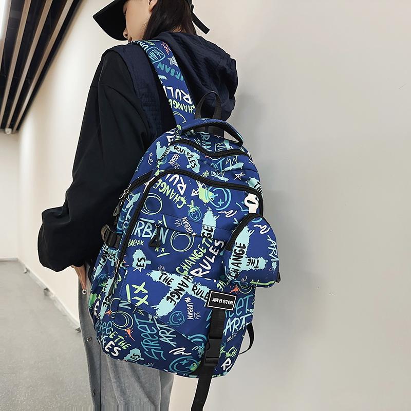 Graffiti-Print Herren Rucksack mit großem Fassungsvermögen Damen Leichter Schulrucksack aus Nylon für Studenten mit Münzbörse