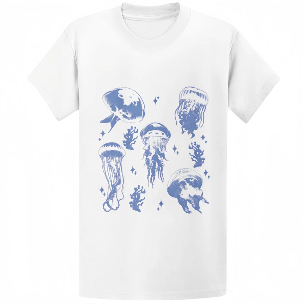 Gildan 5000 Vintage Jellyfish Tattoo Style T-Shirt - Retro Ocean Gift Tee