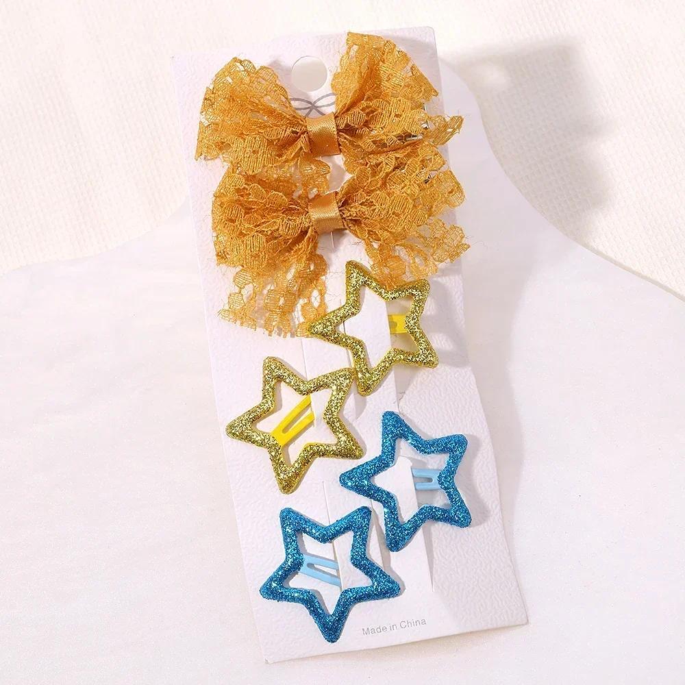 6pcs/set Sweet Sequins Bows BB Clip Set for Girls Star Butterfly Hair Clips Cute Hairbangs Side Hairpins Gripes Hair Accessories