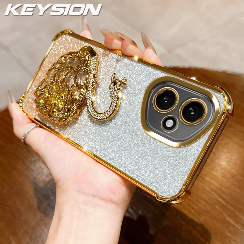 

KEYSION Противоударный чехол из ТПУ с гальваническим покрытием для Honor 400 Pro 5G, блестящий чехол-подставка в виде лебедя с драгоценными камнями для Honor 400 Lite 5G for Honor 400 золотой