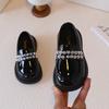 Girls PU Leather Shoes for Party Wedding Beaded Kids Princess Loafers Shoes with Pearl Slip-on Children Performance Shoes I07214