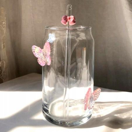 Ecarla Szklanka Wysoka Ze Słomką Motyl Róż 500Ml Szk163