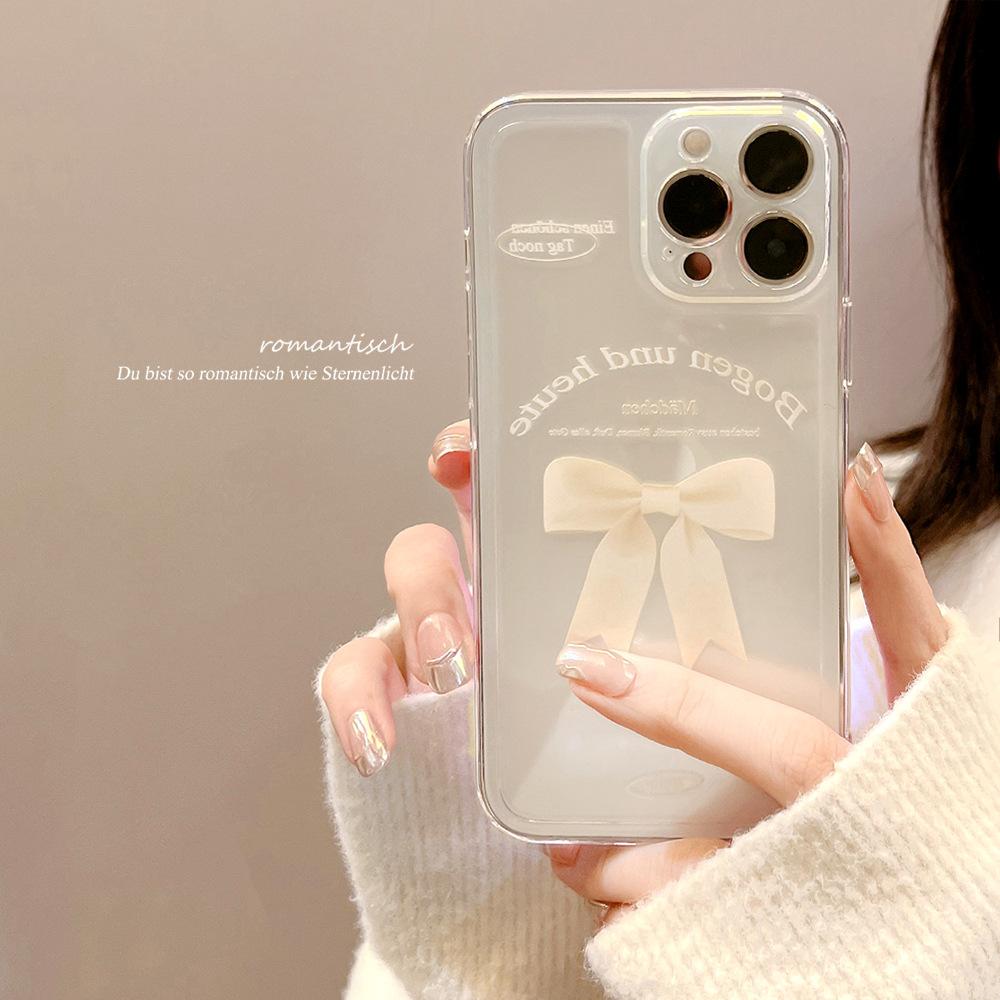 

Simple White Bow 13Pro Max Mobile Phone Case 16 Apple IPhone 15 Soft Case 14 Suitable for Silicone XS Transparent X 12pro(6.1)