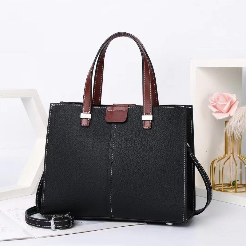 Genuine Leather Women's Handbag Texture Lychee Print Top Layer Cowhide Leather Bag Large Capacity Commuter Shoulder Crossbody Bag