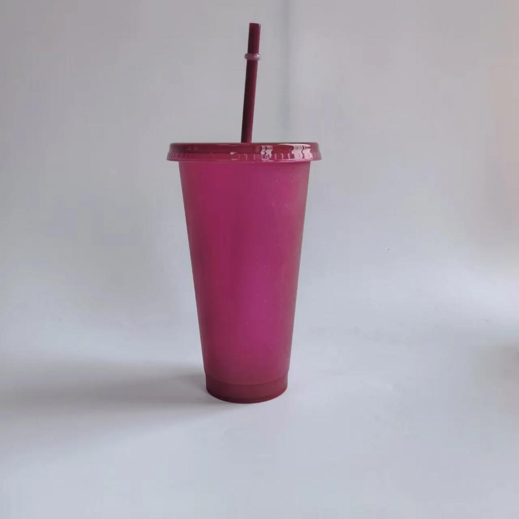 5pcs 710ml Assorted Solid Color Reusable 24oz Plastic Cold Cup Coloured Cup Colored Straw Cup Glasses with Straw and Lid Liyi