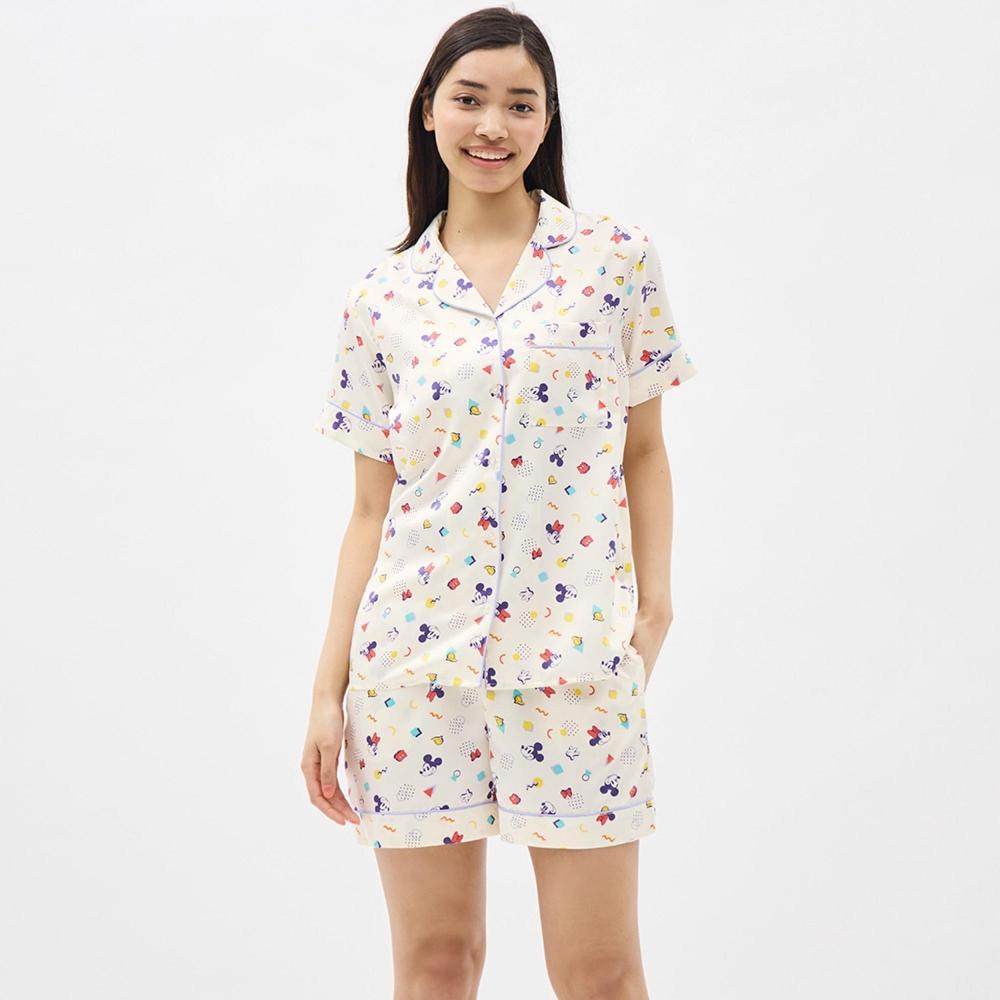 

Атласные пижамы GU by Uniqlo, шорты с короткими рукавами Disney