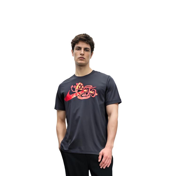 Nike T Shirts Men's Black Crew Neck Moderate Straight Fit CU8489-010