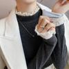 Lace semi-turtleneck top women's spring warm German velvet long-sleeved T-shirt with imitation cashmere bottoming shirt