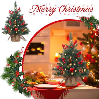 Christmas Tree With Lights, 20inch Table Top Miniature Christmas Trees Pre Lit Artificial Christmas Tree Spruce Desk Decoration With Miniature Tree
