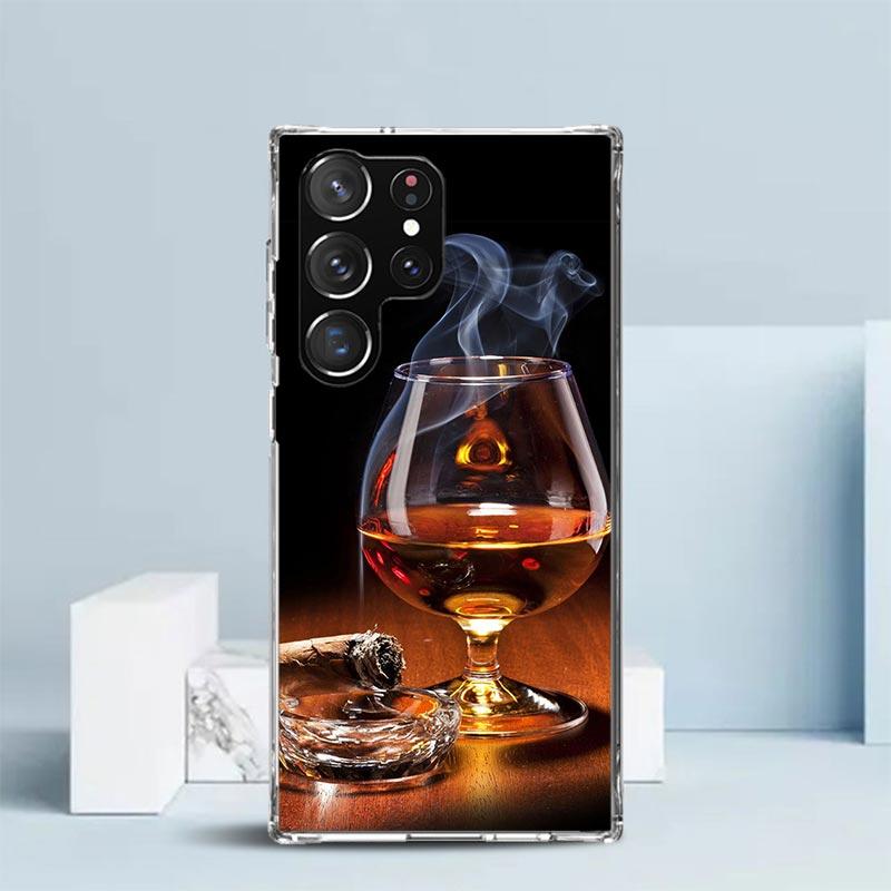 

Cigar Whiskey Ice Drink Phone Case For Samsung Galaxy S24 S25 Edge S26 Ultra S22 S23 Plus S21 + S20 FE Soft TPU Back Cover Galax Samsung S25