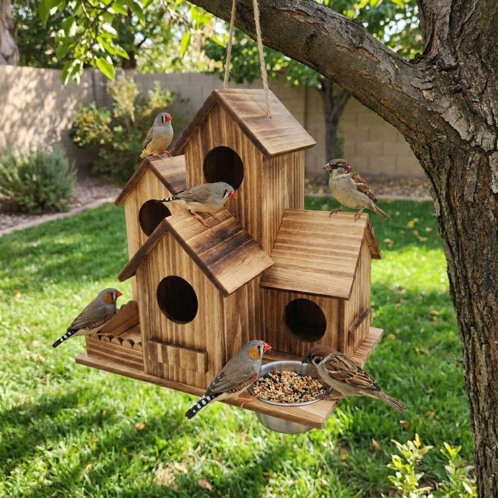 Weather Resistant Wooden Bird House Feeder Rustic Style Bird Breeding Box Backyard