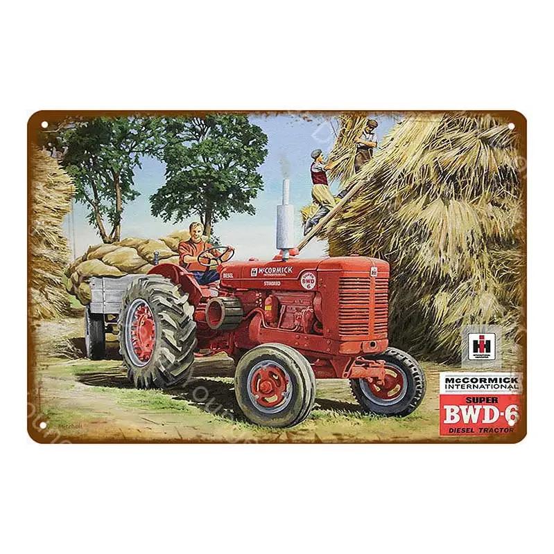 Vintage Farm Tractor Metal Signage Tin Signage Metal Vintage Farmhouse Courtyard Wall Art Decoration Mural Aesthetics Gift