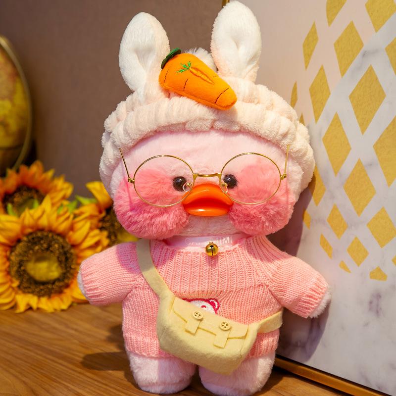 30cm Pink Pato Yellow Lalafanfan Pato Cafe Girl Plush Toy Cute Kawaii Lalafanfan Doll Wearing Glasses Wearing Clothes Toys Gift