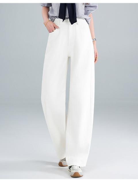 Summer New Pants White Printed Jeans Straight Loose and Versatile Women's Wide-leg Pants