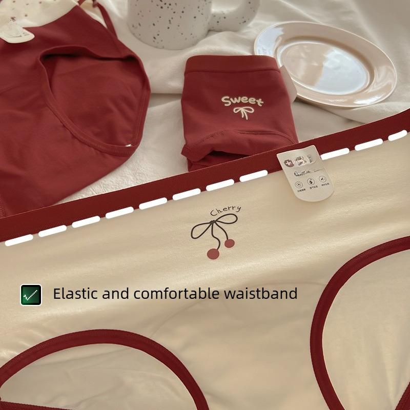 Girl Spring and Autumn Wedding Red New Cotton Extension Antibacterial Crotch Waist Triangle Briefs