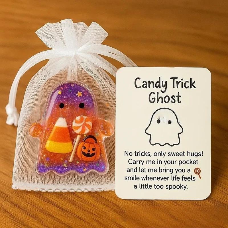 Pocket Hug Ghost Acrylic Charm Set With Card Mini Emotional Support Gift For Anxiety Relief Halloween Pocket Sea Animal Hug Gift