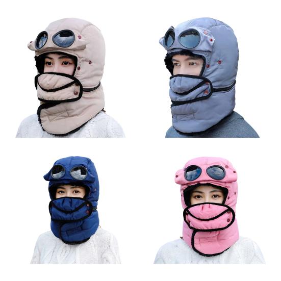 Riding Headgear Thermal Hat with Detachable Scarf Zipper Design Windproof Glasses Skiing Riding Winter Hat