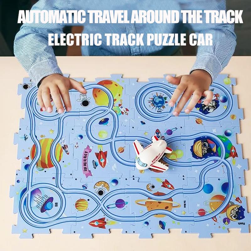 Children Puzzle Electric Railroad Speeder Diy Assembly Electric Car Automatic Rail City Scene Construction Education Toy Gift
