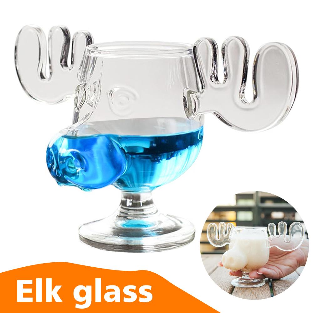 200ml Glass Cup for Tiki Creative Elk Cute Reindeer Mug Wine Beer Water Juice Milk Glasses Drinkware Shot Cups Christmas Gift