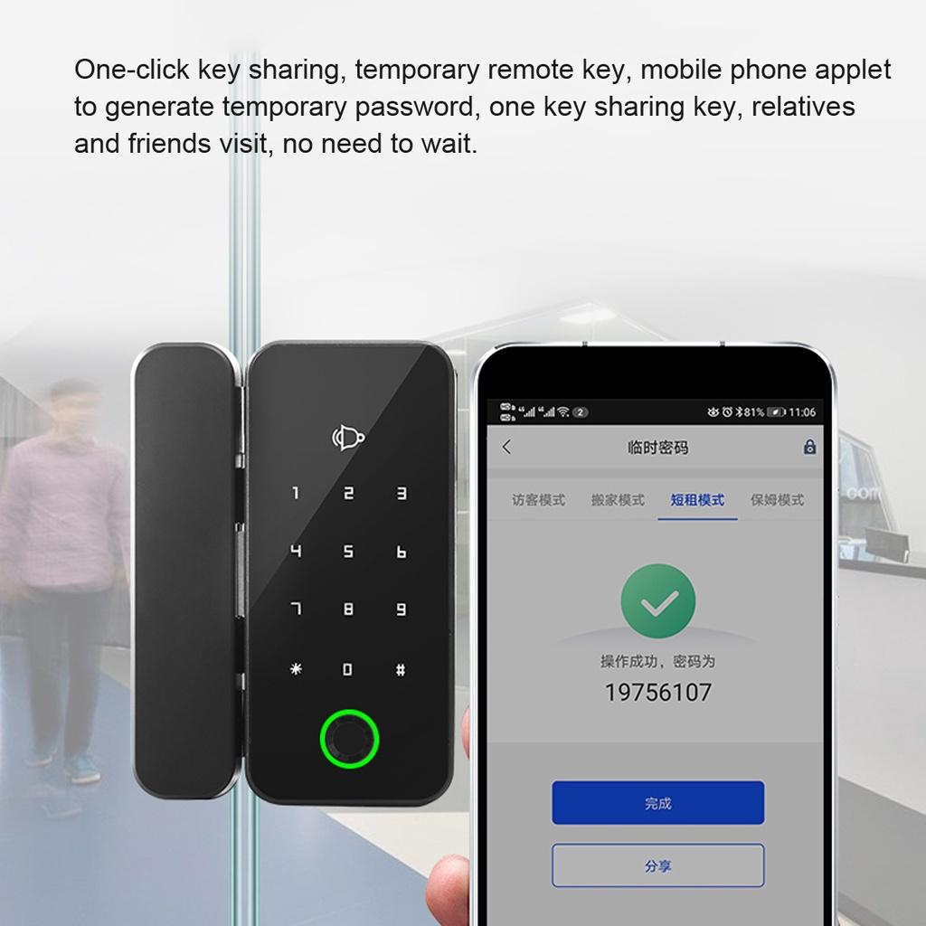 APP Smart Fingerprint Biometrics Number Code Card Password Lock Frameless Frame Glass Push Sliding Door for Home Office  Black