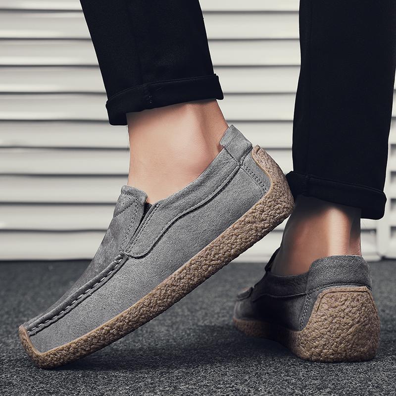 2024 New Four Seasons Casual Leather Shoes Men Luxury Brand High Quality Suede Snail Shoes Comfortable Non-Slip Driving Shoes