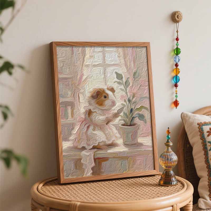 Cute guinea pig with potted plant oil painting kit for DIY painting gifts. living room home wall decoration art.