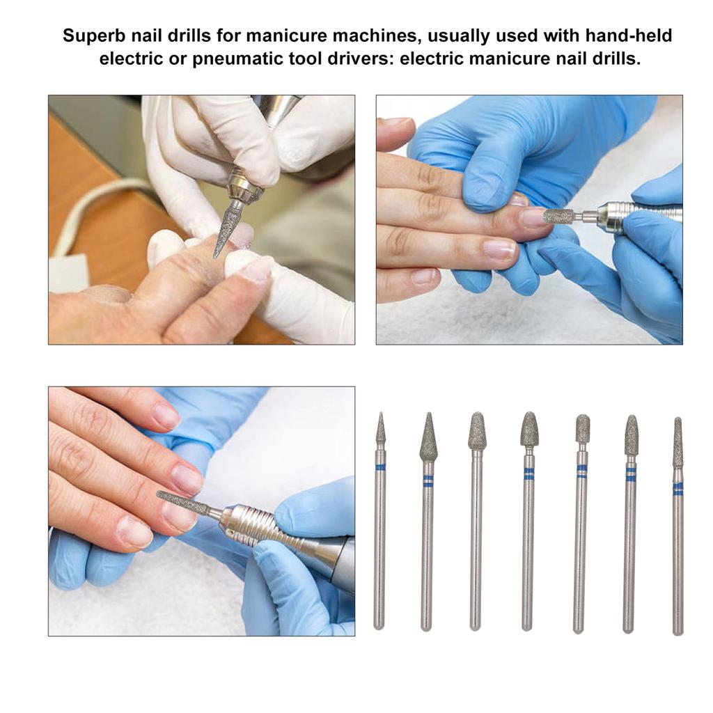 Nail Drill Bits Set Professional Electric Nail Grinding Burr Cutters for Pedicure Manicure Nail Art Tools Silver 7Pcs