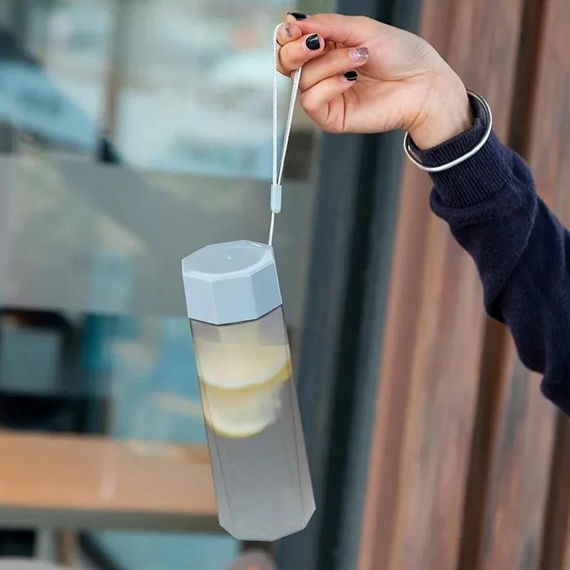 Portable Plastic Water Bottle Creative Matte Water Cup Outdoor Juice Leak-Proof Sports Bottle with Rope Travel Camping Bottles