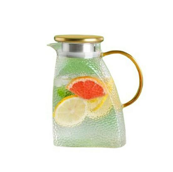 Hammered Textured Glass Pitcher: Large Capacity, Heat-Resistant, High Borosilicate for Cold Water & Juice