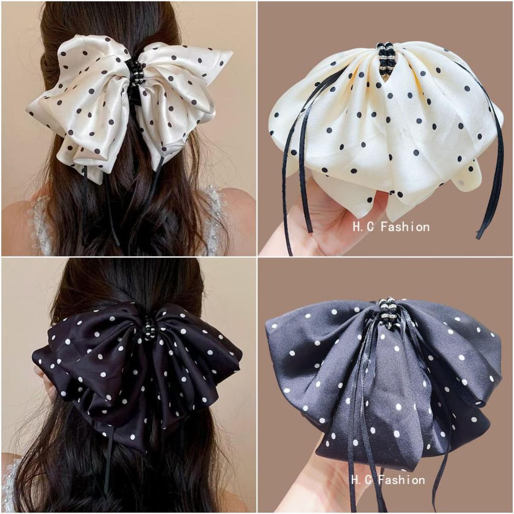 Polka Dot Bow Claw Clip: Elegant Women's Hair Accessory