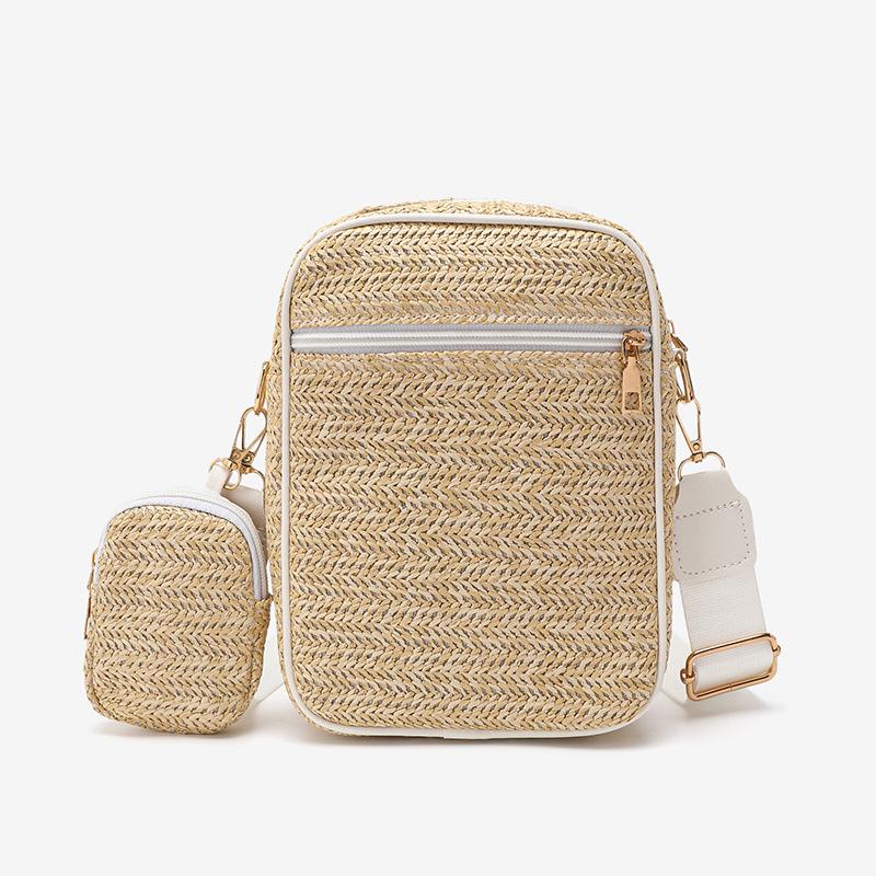Women's bag, new one-shoulder straw small bag, sports and leisure, mother and child messenger bag, and a mobile phone bag.