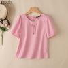 ZANZEA Blusa da donna casual a girocollo, tinta unita, manica corta larga