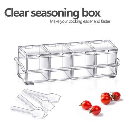 4 pezzi contenitore per condimenti trasparente da cucina contenitore per condimenti contenitore per condimenti in acrilico con coperchio e cucchiaio