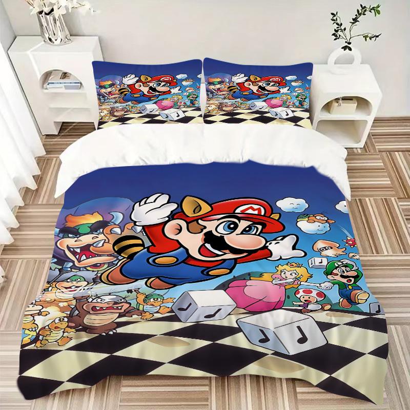 3pc Mario Party Bedding Set Guest Room Bedroom Decor Christmas Halloween Decor Gifts- All Seasons (No Insert)a1013089