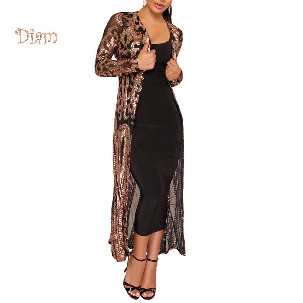 VANA WOMEN's WEAR Evening Party Sequin Perspective Long Sleeve Maxi?Coat Gown  Cardigan  buy at low prices in the Joom online store