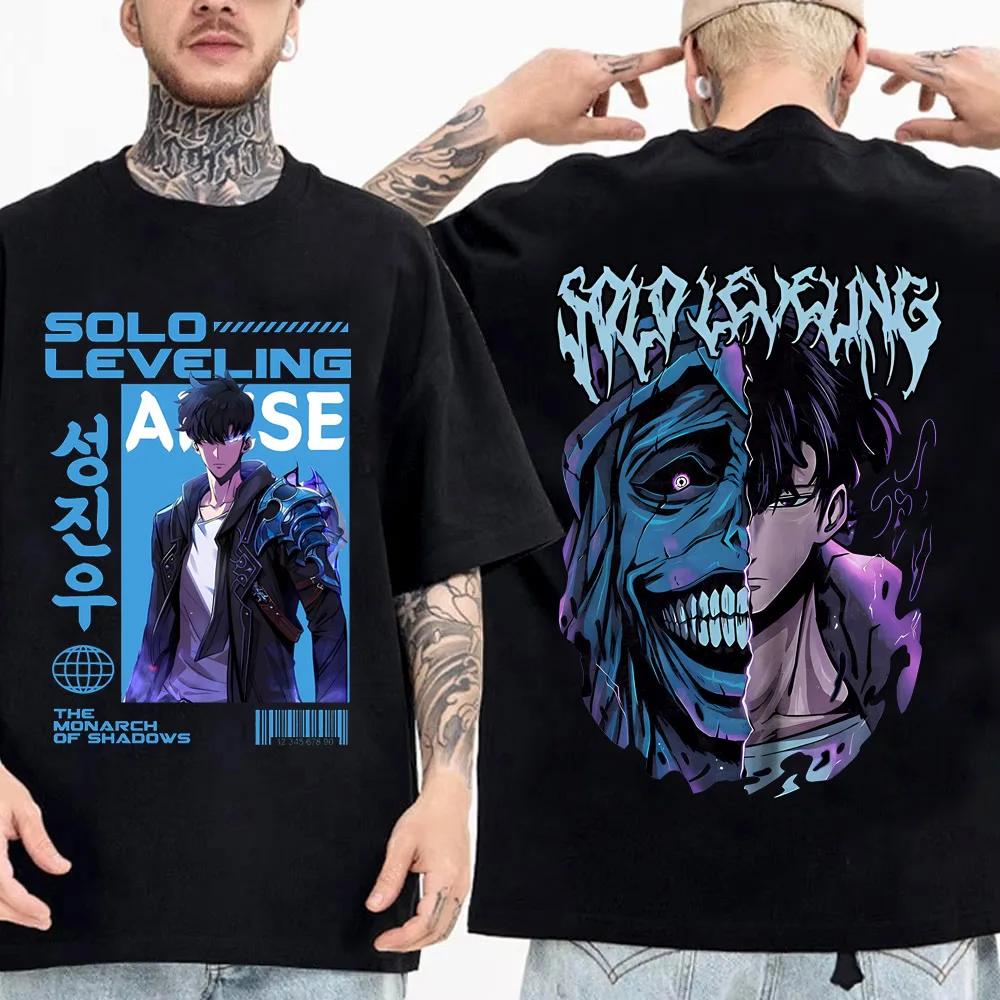 High Quality Soft Tshirt Japanese Anime Solo Leveling T Shirt Men Sung Jinwoo Cartoon Graphic Tees Harajuku Short Sleeve