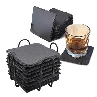 8 peças de porta-copos de ardósia para bebidas, porta-copos, conjunto de pedra durável com suporte, hotel, casa