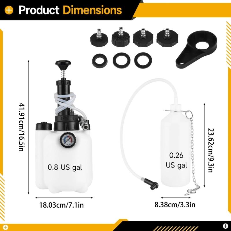 3L Vacuum Brake Bleeder Kit With Pressure Gauge And 4 Adapters For Car Motorcycle Brake System Maintenance Bleed Pump