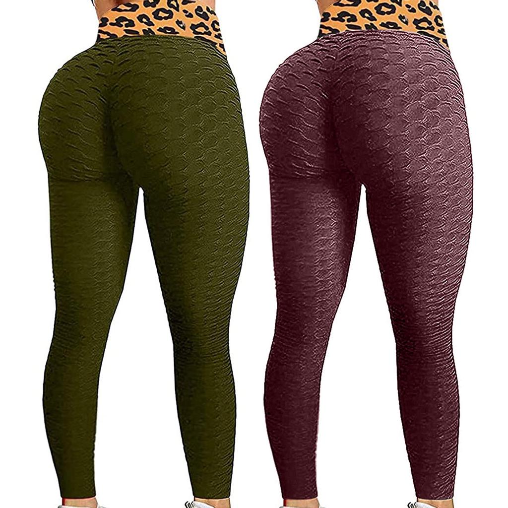 2PC Women Fashion Print Yoga Pants Plus Size Casual High Waist Sport Pants