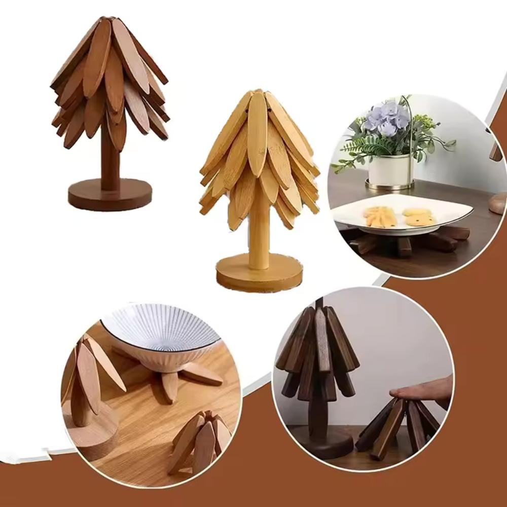Bamboo Tree-Shaped Trivet Modern Minimalist Heat-Resistant Mat Multi-Piece Set Kitchen Gadget for Dining Table & Cookware