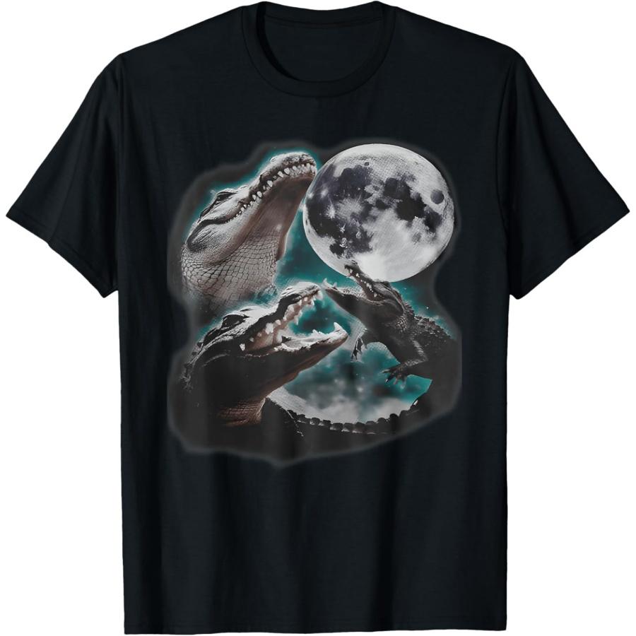 

Three Weirdcore Crocodile At Moon Funny 90s Alligator T-Shirt(1) XXXXXL чёрный
